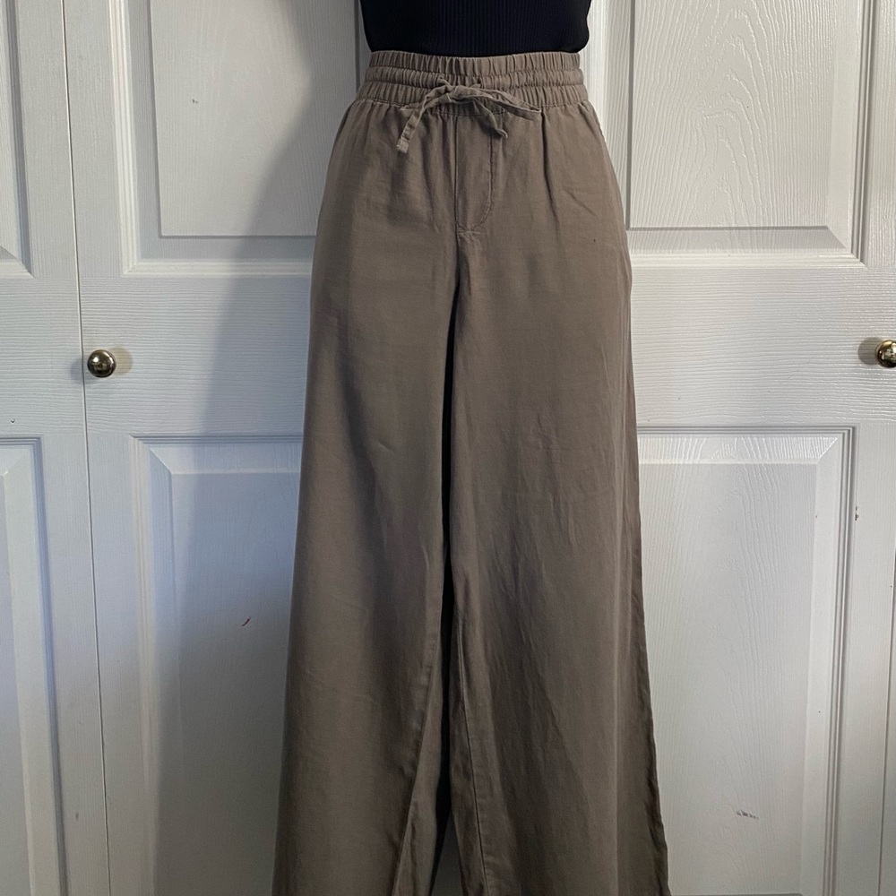Wide leg linen pants taupe color sm